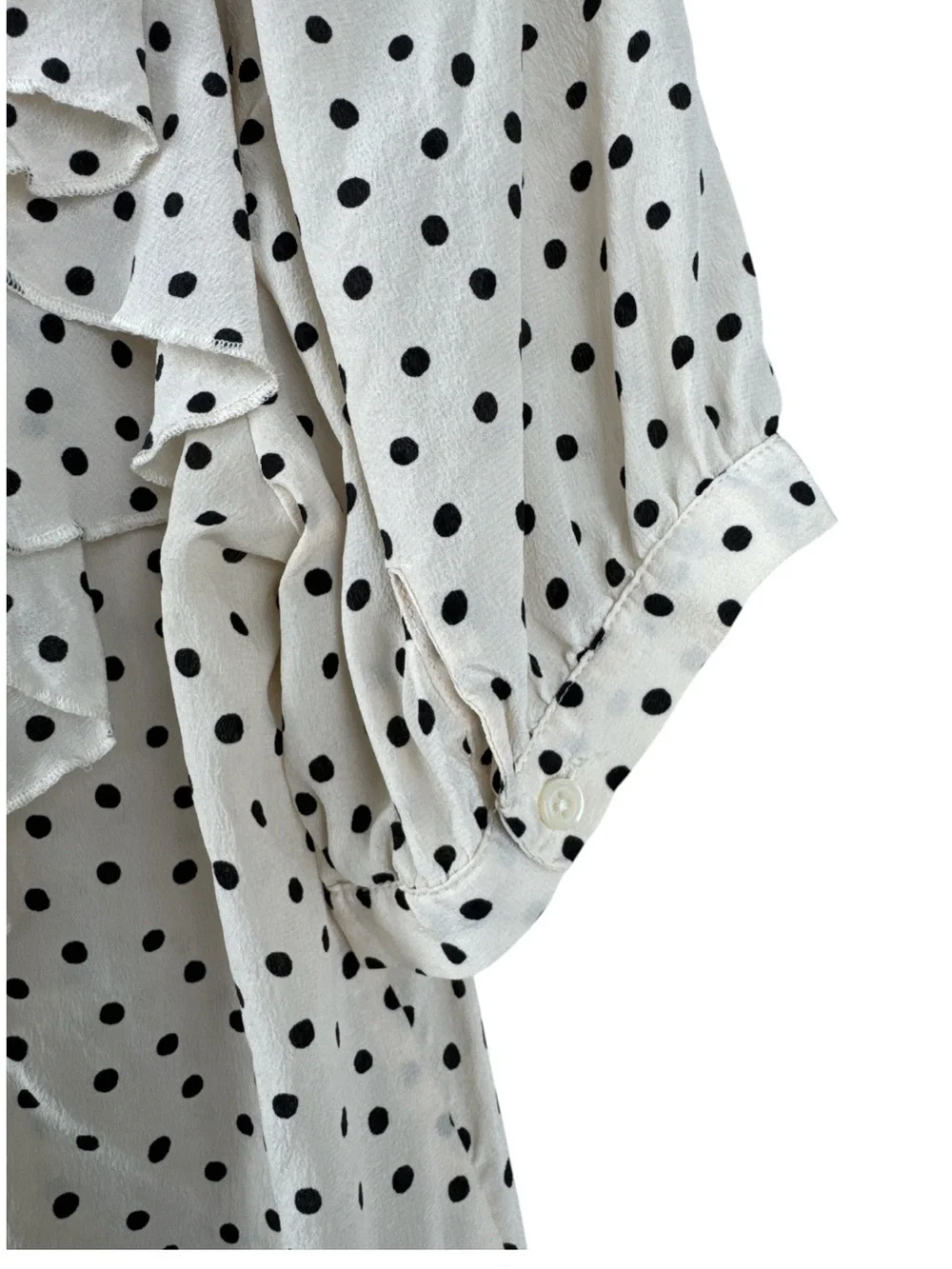Madewell 100% Silk Polka Dot Ruffle Sleeve V-Neck Blouse Large